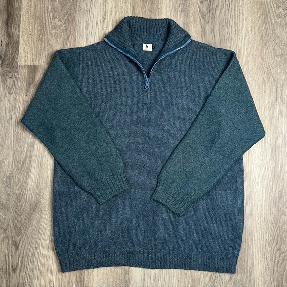 DAX Alpaca Pure Alpaca Mock Neck 1/4 Zip Sweater Pullover Mens Large Blue Knit - Picture 2 of 12